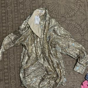 New shop po gold sequin shirt dress